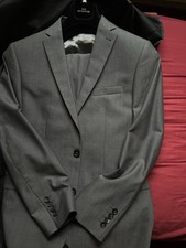 Next Signature Grey Slim Fit Suit 3Piece Jacket 40S Waist Coat 40R Trousers 34S