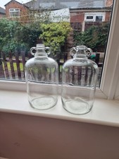 Vintage 5 Litre Glass Demijohns Pair. Clear Glass. Wine Making
