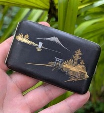 SIGNED & STAMPED ANTIQUE 24CT GOLD INLAID JAPANESE KOMEI WORK CIGARETTE CASE