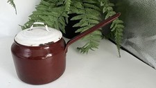 Vintage 1930s White Enamel milk Pan With Lid Camping, Festival Country House