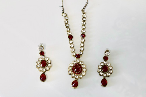Round red earrings necklace - earrings,