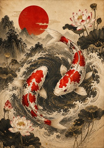 Japanese koi carp - carp, wall