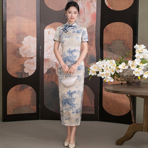 Ladies blue landscape print - blue,