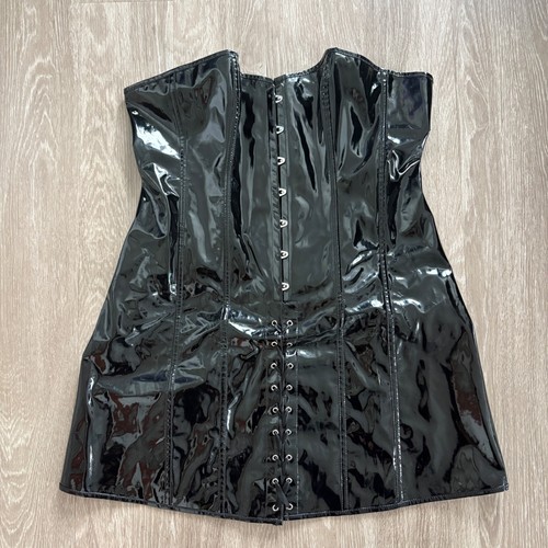 Black vinyl corset dress lace - corset,