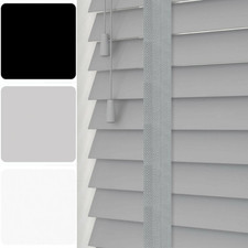 WOODEN PREMIUM VENETIAN BLINDS WITH TAPES 50MM SLATS WHITE GREY