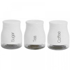 SET OF 3 KITCHEN STORAGE CANISTERS TEA COFFEE SUGAR