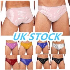 UK Men's PVC Leather Briefs Low Rise Bulge Pouch Panties Underwear Swimsuits