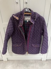 Joules Marcotte Quilted Jacket Size 14 Detatchable Hood Tartan Lining Zip 