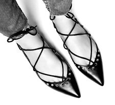 ZARA BLACK LEATHER STUDDED FLAT SHOES LACE UP ANKLE BOOTS EUR 37 new