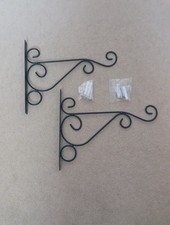 2x (a pair) of heavy duty hanging basket brackets 30.5cm x 23cm black steel