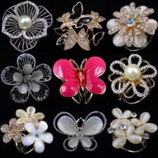 Women Scarf Ring Clip Holder Crystal Butterfly Flower Silk Scarves Brooch