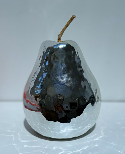 Silver ceramic pear - ceramic,