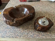 Vintage 1960s Marble Agate Table Lighter With Matching Ash Tray Smokers