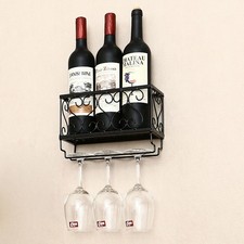 Metal Wall Mounted Wine Glass Rack Shelf Bar Drink Bottle Storage Display Holder