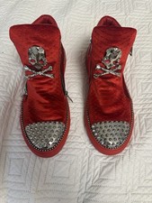 Philipp Plein Red High Tops With Skull, Rare, Made In Italy Size 38 (UK 5, US 7)