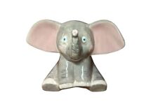 Elephant Ornament Glazed Ceramic Hand Painted Grey And Pink Signed VGC