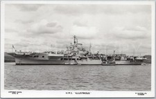 RPPC Vintage Postcard HMS Illustrious 1939 WWII Scrapped Glasgow