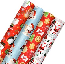 4 x 7M Cute Christmas Wrapping Paper Rolls Premium Xmas Gift Wrap Festive Santa