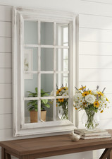 Rustic White Rectangle Window Style Wall Mirror Durable Frame, Indoor/Outdoor