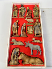 Antique Melamine Plastic 14 Piece Nativity Set + Box
