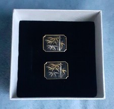 Boxed Vintage 1950s Inlaid 24k Gold Shakudo Cufflinks By Amita, Japan