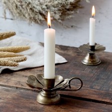 Vintage Style Metal Chamberstick Dinner Candle Holder, Antique Brass