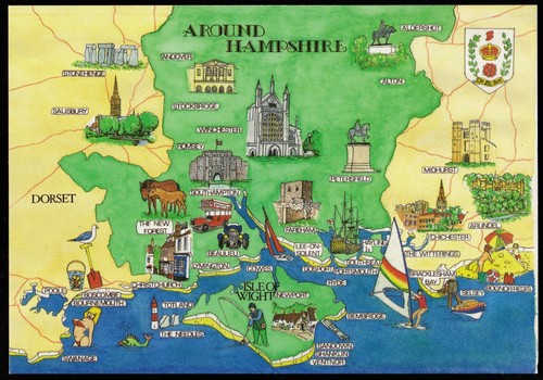 Around hampshire map postcard - map,