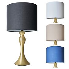 Matt Gold Table Lamp Traditional Spindle Base Bedroom Light Drum Shade LED Bulb