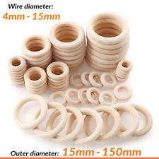 15mm-150mm Natural Wooden Round Rings DIY Necklace Jewellery Macrame Beads