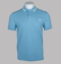 Mens Fred PERRY-BABY BLUE-PLAIN COTTON TWIN TIPPED Polo T-Shirt-XLARGE
