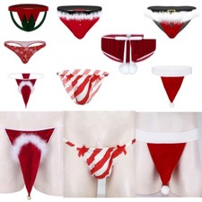 UK Mens Christmas Santa Claus Lingerie Low Rise G-string Thong Briefs Underwear