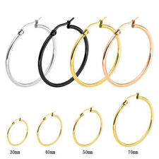 10MM-75MM PAIR HOOP EARRINGS SLEEPER STAINLESS STEEL SILVER BLACK PIERCING GOLD