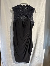 XSCAPE Black Lace High Neck Ruched Cocktail Dress Size 10 Elegant Evening