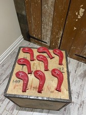 Howson Golf Club Head Covers Red Leather Zipped Padded Vintage x8