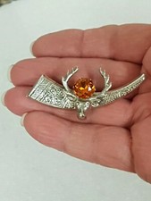 Ward Bros Sterling Silver Stag & Horn Cairngorm Brooch Glasgow HM 1951 2.4" 8.8g