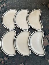 Set Of 6 Blue Funnel Line Kidney Dishes
