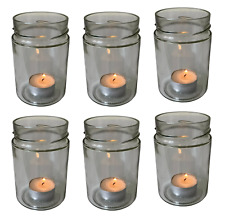Large Candle Holders x6 Round Glass Jars Lanterns | Clear Vases Decor Containers