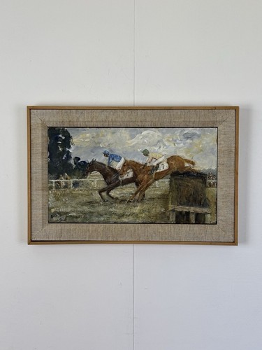 Painting two horses - horses, jumping