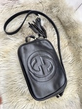 Stunning GUCCI Soho Disco Tassel Shoulder Bag Pochette Black Leather nice cond