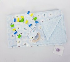 Handmade Baby Gift Set Pram Crib Blanket Burb Cloth Teether Peter Rabbit Blue