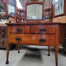 Late Antique 19th C Arts & Crafts Dressing Table With Mirrors