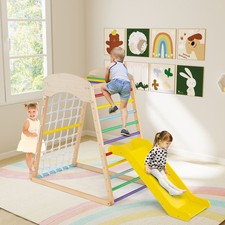 4-in-1 Jungle Gym Wooden Indoor Toddler Playground w/Slide-Colorful MHE10202CLTS