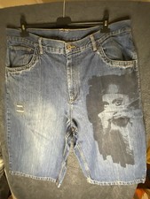 Tupac 2pac Makaveli Jean Shorts W42 Hip Hop Vintage Baggy Denim Shorts