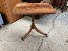Vintage Antique Brown Wooden Pedestal Side End Table with Claw Feet & Castors