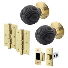 Beehive Door Knobs, Internal Latch, Bathroom & Key Sets - Ebony / Rosewood