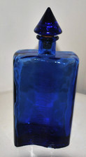 Cobalt Blue glass Bottle-Large 'Wavy' design Vintage glass- Cork- Impressed- GC