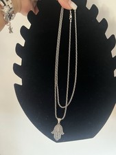 Hamsa Hand of Fatima Necklace Sterling Silver 925 Pendant and Chain 45cm 22.23g