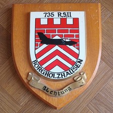 VINTAGE SHIELD WOODEN WALL PLAQUE 735 R.S.U. Military BORGHOLZHAUSEN air force 