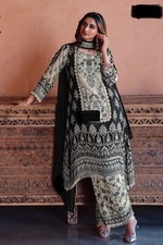 Black/Beige Print Dress size 42  Muslin Fabric. Fully Lined/Beaded. Last left