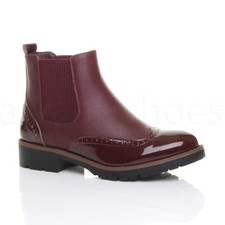 WOMENS LADIES LOW BLOCK HEEL SLIP ON BROGUE CHELSEA ANKLE BOOTS SIZE